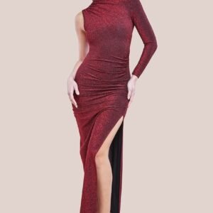Goddiva Open Lurex Back One Sleeve Maxi Dress - Red
