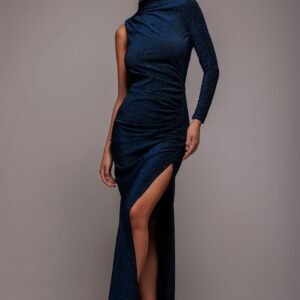 Goddiva Open Lurex Back One Sleeve Maxi Dress - Royal Blue