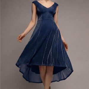 Goddiva Off The Shoulder Lurex High Low Dress - Navy