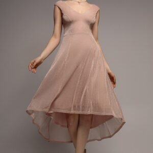 Goddiva Off The Shoulder Lurex High Low Dress - Nude