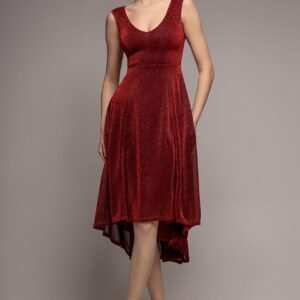 Goddiva Off The Shoulder Lurex High Low Dress - Red