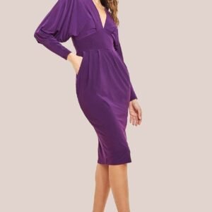 Goddiva Batwing Sleeve Midi Dress - Purple