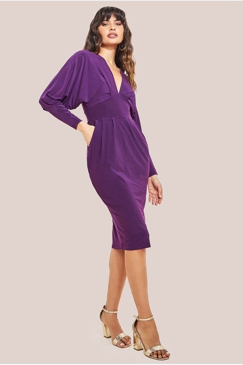 Goddiva Batwing Sleeve Midi Dress – Purple