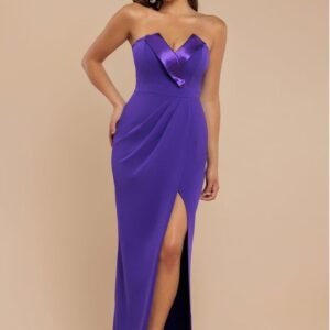 Goddiva Satin & Scuba Maxi With Thigh Split - Purple