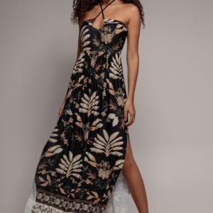 Goddiva Printed Tie Back Maxi - Black