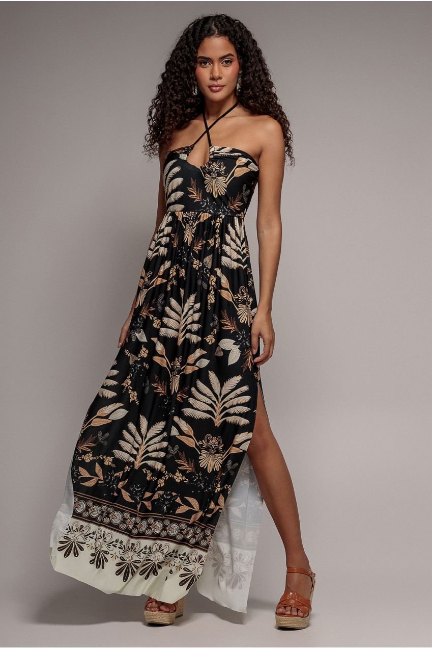Goddiva Printed Tie Back Maxi – Black