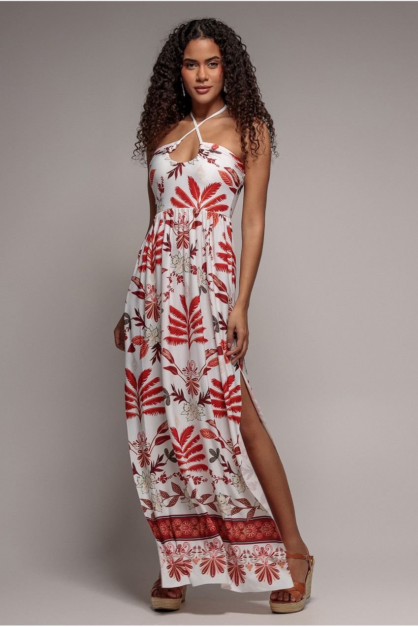 Goddiva Printed Tie Back Maxi – Cream