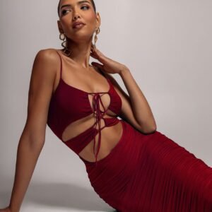 Goddiva Cut Out Ruched Midi With Drawstring - Wine
