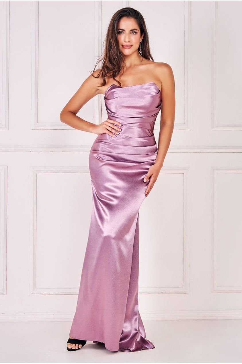 Goddiva Satin Bandeau Maxi Dress – Blush