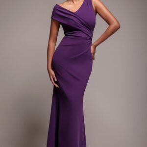 Goddiva Scuba Crepe  Off The Shoulder Maxi - Purple