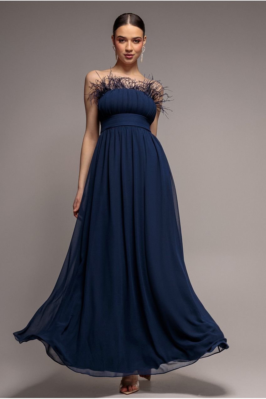 Goddiva Bridesmaids Chiffon Maxi Dress – Navy