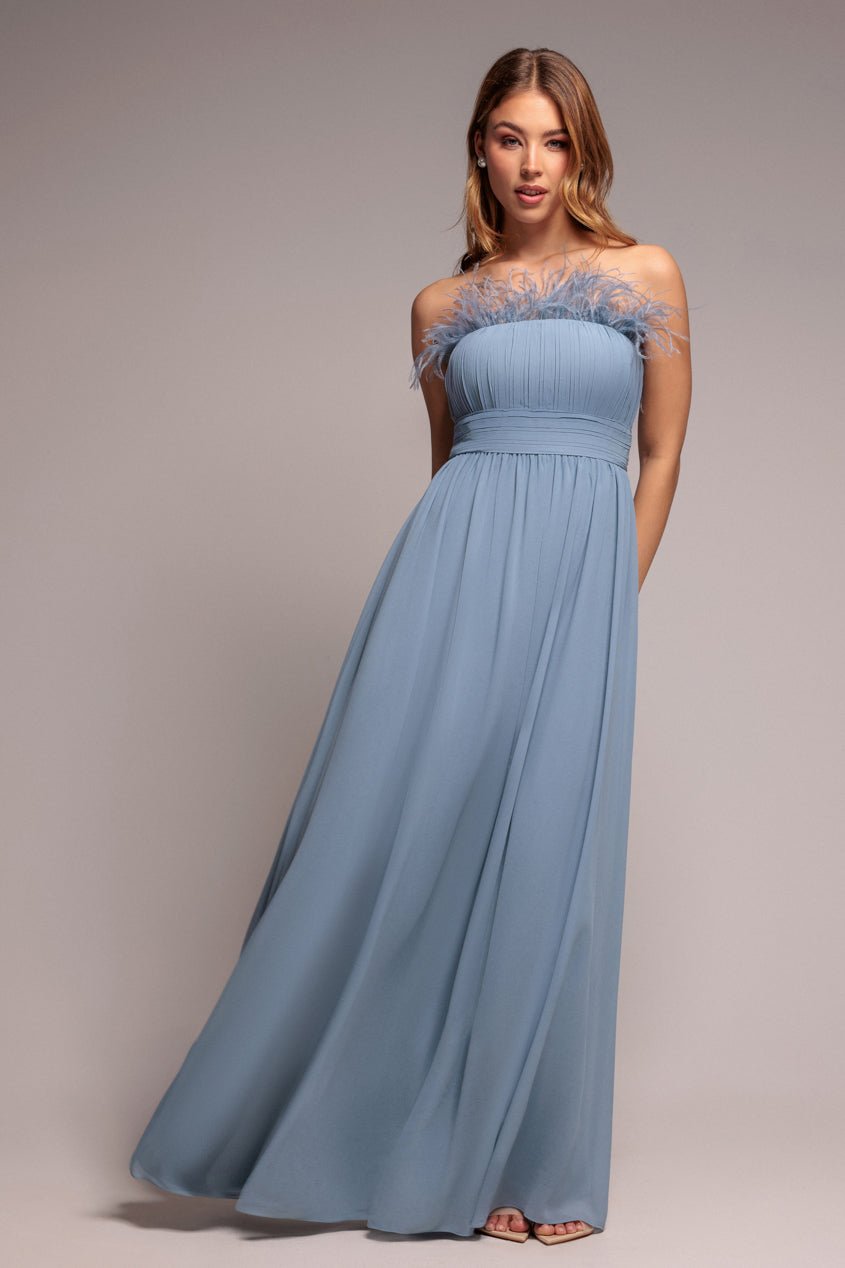 Goddiva Bridesmaids Chiffon Maxi Dress – Blue
