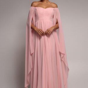 Goddiva Chiffon Off The Shoulder Maxi With Cape Sleeves  - Blush