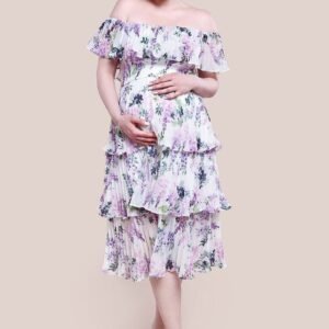 Goddiva Maternity Shirred Chiffon Floral Bardot Midi Dress - Multi