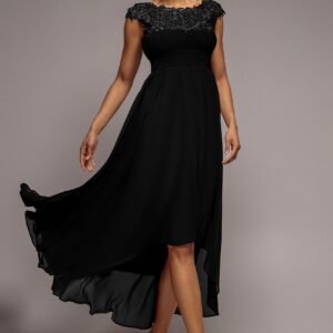 Goddiva Crochet & Pleated Top High Low Maxi - Black