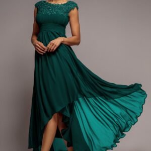 Goddiva Crochet & Pleated Top High Low Maxi - Emerald