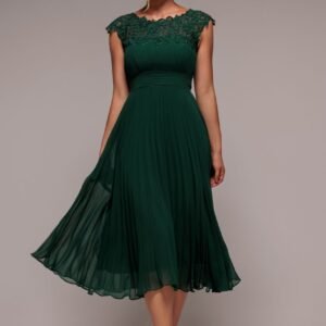 Goddiva Crochet & Pleated Top Midi - Emerald