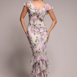 Goddiva Printed Ruffle Neck & Hem Dress - Multi