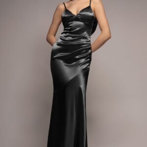 Goddiva Cowl Back Satin Maxi Dress - Black