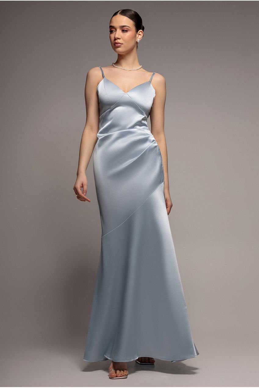 Goddiva Cowl Back Satin Maxi Dress – Blue