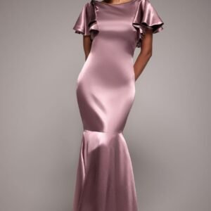 Goddiva Satin Flutter Sleeve Mermaid - Rosepink