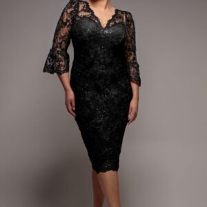 Goddiva Plus Scallop Lace Midi Dress - Black