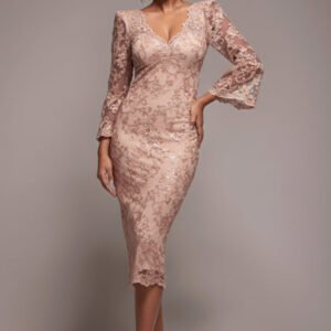 Goddiva Sequin Scallop Lace Midi Dress - Champagne
