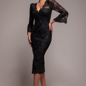 Goddiva Sequin Scallop Lace Midi Dress - Black