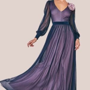 Goddiva Corsage V-Neck Dobby Mesh Maxi - Blue