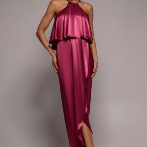 Goddiva Satin Viscose Front Wrap Midaxi Dress - Burgundy