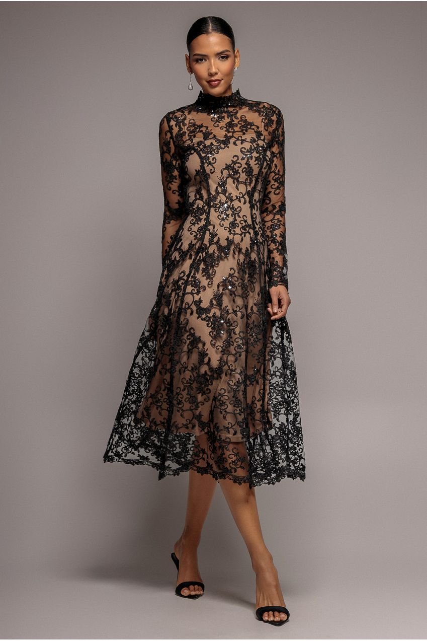 Goddiva Lace Multiway Midi With Flared Skirt – Black