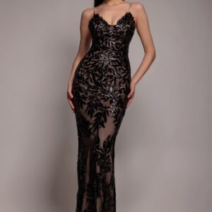 Goddiva Cross Back Diamante Strap Sequin Maxi - Black
