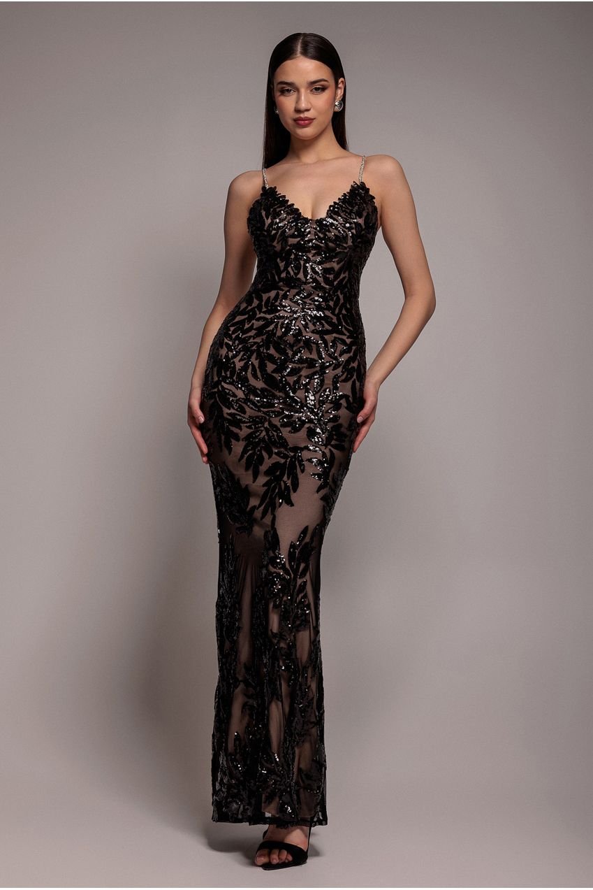Goddiva Cross Back Diamante Strap Sequin Maxi – Black
