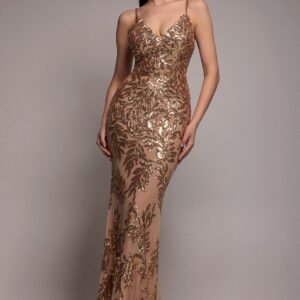 Goddiva Cross Back Diamante Strap Sequin Maxi - Gold