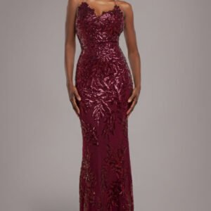 Goddiva Cross Back Diamante Strap Sequin Maxi - Burgundy