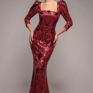 Goddiva Square Neck Scalloped Lace Maxi - Wine