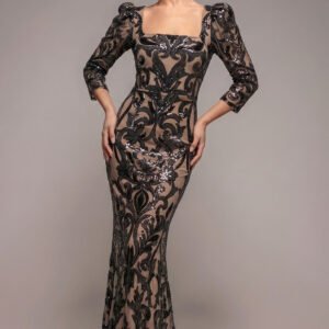Goddiva Square Neck Scalloped Lace Maxi - Black
