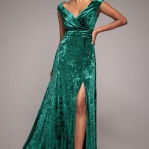 Goddiva Ice Velvet Bardot Wrap Maxi - Emerald Green