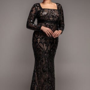 Goddiva Plus Sequin Square Neck Maxi With Scallop Hem - Black