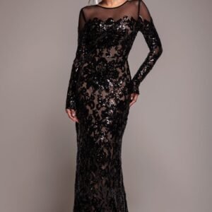 Goddiva Floral Sequin Mesh Maxi - Black