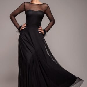 Goddiva Dobby Mesh Feather Sleeve Hem Maxi Dress - Black