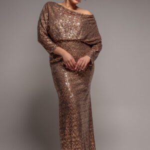 Goddiva Plus Sequin Cowl Maxi Dress - Bronze