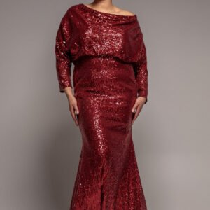Goddiva Plus Sequin Cowl Maxi Dress - Wine