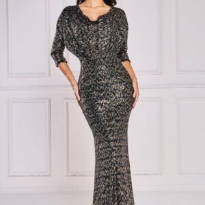 Goddiva Sequin Cowl Maxi Dress - Black