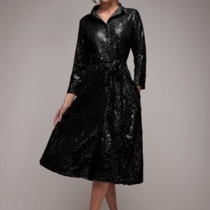 Goddiva Sequin Skater Shirt Dress - Black