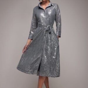 Goddiva Sequin Skater Shirt Dress - Silver