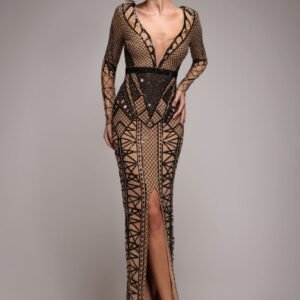 Goddiva Geometric Sequin Plunge Maxi - Black