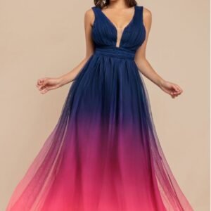 Goddiva Sleeveless Ombre Pleated A-Line Maxi Dress - Pink Ombre