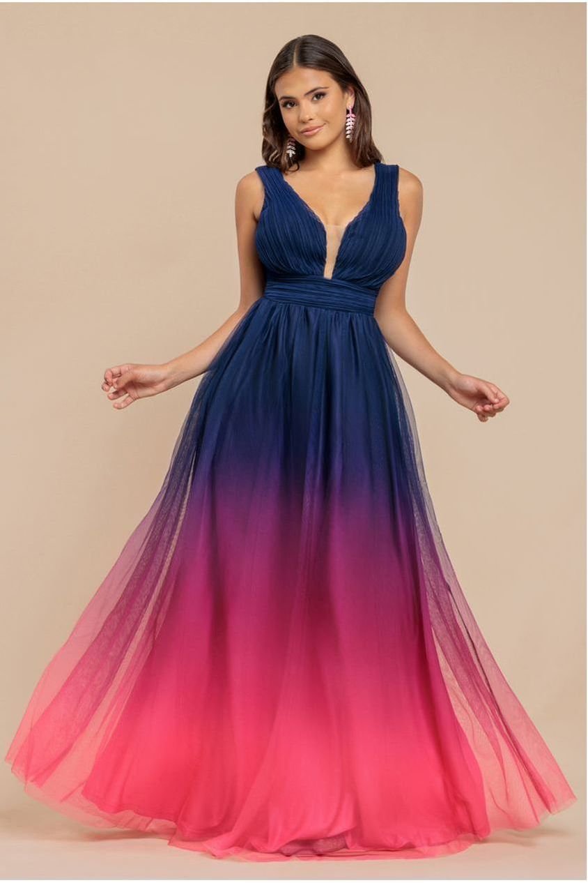 Goddiva Sleeveless Ombre Pleated A-Line Maxi Dress – Pink Ombre