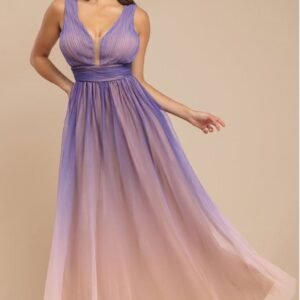 Goddiva Sleeveless Ombre Pleated A-Line Maxi Dress - Lilac Ombre
